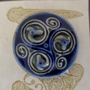 Arkland Studio Irish Celtic Cobalt Blue Green Handmade Ceramic Brooch